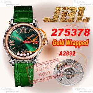 Happy Sport Floating Diamond 275378 A2892 Automatische Womens Watch JBLF Two Tone 33 Wrapped Rose Gold Green Dial Croc Strap Super Edition Ladies Watches Puretime PTCP