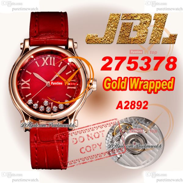Happy Sport Flotating Diamond 275378 A2892 Reloj automático para mujeres JBLF 33 Caso de oro rosa envuelto Red dial Red Croc Strap Super Edition Ladies Watches Reloj PTCP