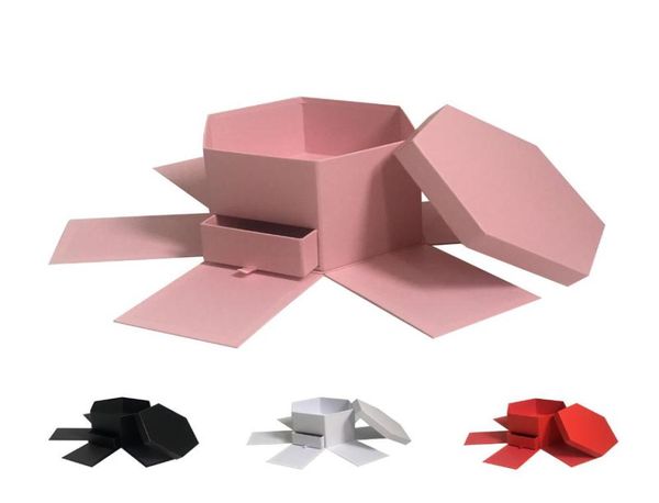 Boîte cadeau de fleur surprise Boîte carrée tiroir carré Hexagon DoubleLeryer Pink Cake Boxes pour emballage Wedding Valentine039s Day3970539