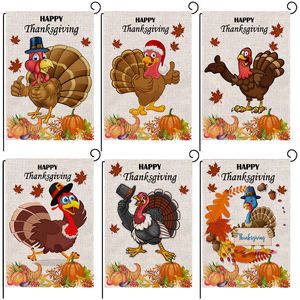 Happy Thanksgiving Turkije Banner Vlaggen Dubbelzijdig Afdrukken Linnen Pumpkin Garden Courtyard Vlag