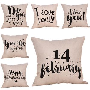 Happy Valentine's Day Throw Round Letter Cotton Linen Pillows Cafe Decoration Festival kussensloop kussen Cover B1 kussen/decoratief