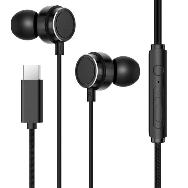 HAPPYAUDIO W2 USB C Casque Filaire Hi-Fi Stéréo Filaire Écouteurs Antibruit avec Microphone Casque Filaire Anti-Enchevêtrement Fil Bouchons D'oreille Compatible iOS Android