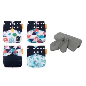 HappyFlute 4 Stuks Diapers4 Stuks Bamboe Houtskool Inzetstukken Verstelbare Maat 3-15KG Wasbare Herbruikbare Doek Luier Voor Baby Meisjes Jongens 240229