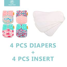 Happyflute 4 pièces couches de poche 4 pièces insertion en microfibre couche-culotte en tissu écologique lavable réutilisable pour bébé de 3-15 kg 240304