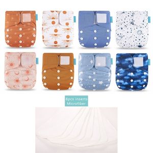 Happyflute OS Pocket Réglable 8pcs Diape + 8pcs Microfiber Insert ImperméableRéutilisable Lavable Bébé Nappy 220512