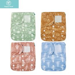 Happyflute OS poche couche 4 pièce/ensemble lavable réutilisable absorbant écologique couche-culotte imprimé réglable bébé couche-culotte 240229