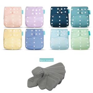 Happyflute OS ensemble de couches de poche réglable 8 pièces Diape8pcs insertion de charbon de bambou imperméable réutilisable lavable couche pour bébé 240119