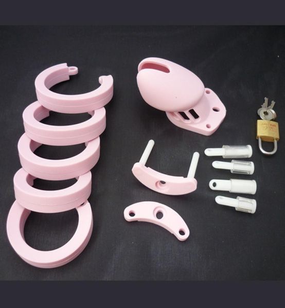 Happygo mâle rose Silicone dispositif de chasteté Cages à coq Men039s virginité serrure 5 anneau de pénis jouets sexuels pour adultes 603PNK Y181103029179877