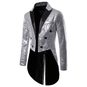 HappyJeffery Long Shiny Tuxedo Cost Blazer Vestes Men Sequins Party Dance Bling Coats MELNS MENSEMAN Gentleman STACK SUITS B08