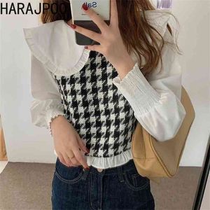 Harajpoo Woman Shirts Spring herfst Koreaanse ins Mode Dollar Plaid -stiksel veelzijdig los dragen Blouse 210401