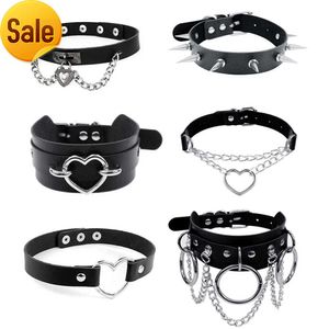 Accesorios Harajuku sexy punk gargantilla remache collar bondage cosplay goth joyería mujer gótico collar de cuero