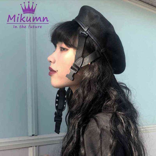 Harajuku hebilla ajustable mujeres boina sombreros chica punk moda pintor sombrero gorra Boina Feminino J220722