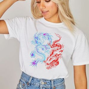 Harajuku Esthétique Femmes T-shirt Gothique Dragon Imprimé Streetwear Blanc Graphique Tee Coton Casual Femme Egirl Emo Mode Tops 210518