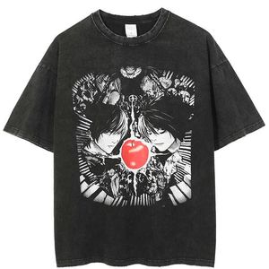Harajuku Anime Imprimé T-shirt Hommes Hip Hop Lavé Surdimensionné pour T-shirts Streetwear 100% Coton 2021 T-shirts Y0809