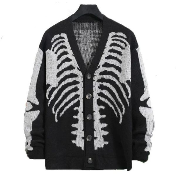 Harajuku Autumn Winter Winter Halloween Skull Impreso Cardigan de manga larga Botón Vail Button Bown Back Y2K Vintage Sweater Ins 240326