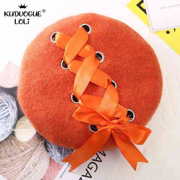 Harajuku boina sombrero dulce Lolita estilo japonés Mori chica princesa Kawaii gorra arco cinta suave para niñas ropa elegancia mujeres J220722