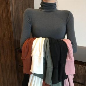 Harajuku Zwart Wit Turtleneck Vrouwelijke T -shirts Autumn Fashion Elegante vrouwen Solid Long Sleeve T -shirt Slim Casual Basic TEE Top8467215