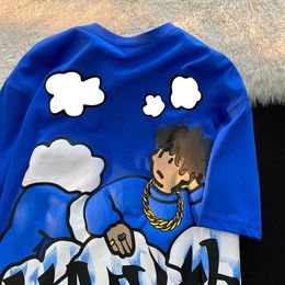 Harajuku Clouds Anime Boy Stampa High Street T-shirt da uomo Cool Hip Hop T-shirt oversize allentata casual 100% cotone Estate Y2K Top 240103