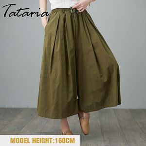 Harajuku coton lin pantalon femmes été solide doux mince jambe large ajouter un pantalon d'engrais longueur mollet Streertwear femme 210514