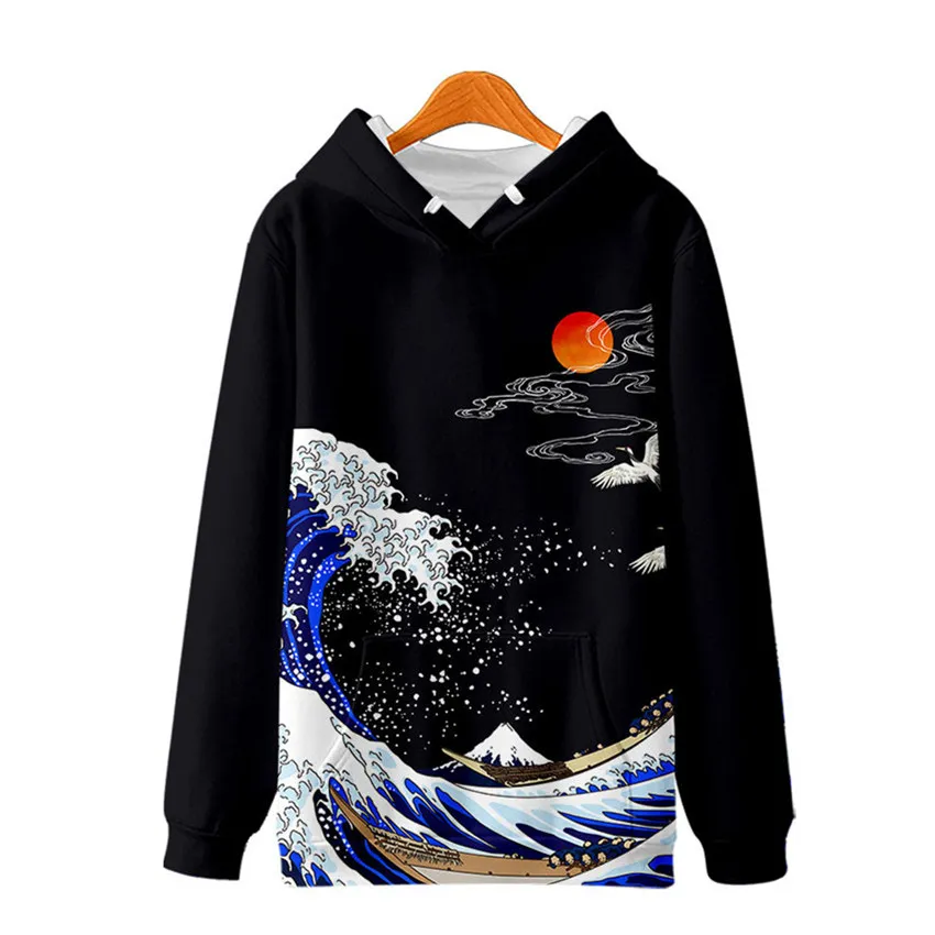 HARAJUKU CRANE Drukuj Bluza Bluza jesienna japońska swobodna mostka z kapturem Hip Hop pullover kobiety ubrania