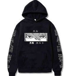 Harajuku Death Note Unisex Hoodies Japanse Anime L Lawliet Devil Eye Printed Heren Hoodie Streetwear Casual Sweatshirts H1227