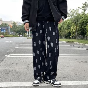 Harajuku mode imprimé cordon décontracté velours côtelé hommes Baggy pantalon Hip Hop droit pantalons de survêtement mâle pantalon ample 240304