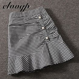 Harajuku mode Vintage Plaid jupe printemps automne femmes taille haute Mini jupes femmes Slim bouton plissé sirène jupe 220317