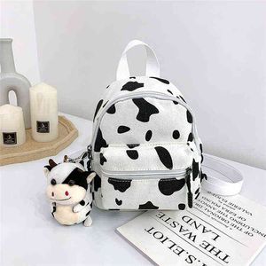 Harajuku Feng Schoolbag Vrouw Ins Super Fire Cow Patroon Lovely Girl Canvas Bag Koreaanse versie Soft Sister Children's Backpack 220510