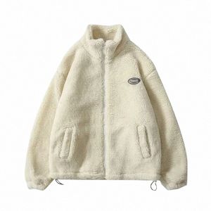 Harajuku Fleece Pluizige Lichtgewicht Jas Effen Kleur Effen Fuzzy Rits Jassen 2024 Mannen Hip Hop Losse Casual Jassen Zwart Beige x78p #