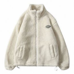 Harajuku chaquetas de lana hombres mujeres hip hop streetwear cordero fuzzy cremallera rompevientos abrigos otoño invierno casual chaqueta universitaria 32em #