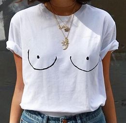Harajuku drôle T-shirt pour les femmes à manches courtes seins seins boobes imprimer tshirt décontracté d'été
