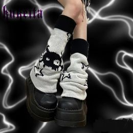 Harajuku gothique crâne étoile tricoté jambières chaussettes Punk filles deux côtés porter jambe couverture japonaise Kawaii Streetwear bottes couverture 240315