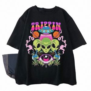 Harajuku Gothic Vrouwen T-shirt Alien Print Korte Mouw Tops Tees Fi Oversized T-shirt Vrouwen Kleding Vrouwelijke T-shirts e4bJ #