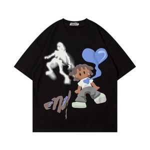 Harajuku Grafische Mannen T-shirt Streetwear Hip Hop Cartoon Schedel Hart Print Oversized T-shirt Mannen Mode Losse Katoenen Tee top