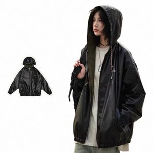 Harajuku Hommes à capuche Pu Veste en cuir Automne Vintage Moto Manteau noir Mâle Hip Hop Zipper Vêtements d'extérieur unisexe Streetwear 2023 j2hE #