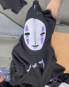 Harajuku Hoodie No Face Man Anime Print Losse Zip Oversized Streetwear Y2K Couple Tops Plus Size Koreaanse versie Men kleding Y220818