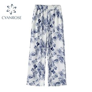 Harajuku Ins vente cravate fleurs taille élastique femmes pantalons été élégant Art Streetwear étudiants Punk unisexe BF 210515