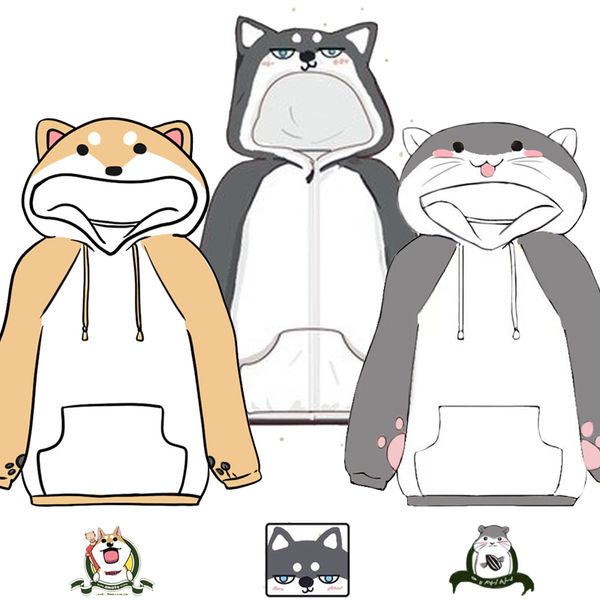 Harajuku Japonais Kawaii Hoodies Femmes Sweats Oreilles 3D Mignon Shiba Inu Doge Hiver En Peluche Belle Hamster Anime À Capuche Hoodies 220818