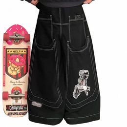 Harajuku JNCO Nieuwe Jeans Gorilla Patroon Print Losse Grote Broek Jeans Heren Dames Street Wear Hip Hop Rock Hoog getailleerde brede broek N7lQ #