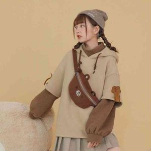 Harajuku Kawaii ours imprimé sacs femme marron à capuche automne hiver à manches longues sweat personnalité sac manteau pull