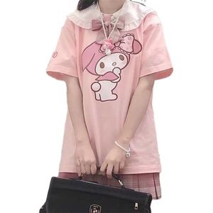 Harajuku Kawaii Dibujos animados Camiseta de manga corta Niñas Pink Top Suelto Ropa de verano delgada para mujeres Camisetas Lindo Jersey 210623