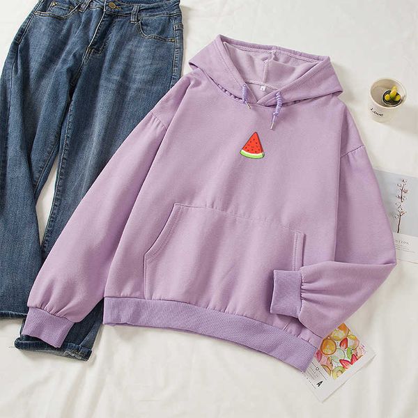 Harajuku Kawaii Hoodies Vrouwen Tumblr Kpop Stijl Watermeloen Roze Sweatshirts Lady Fruit Zoete Katoen Hoody Streetwear Kleding Y0820