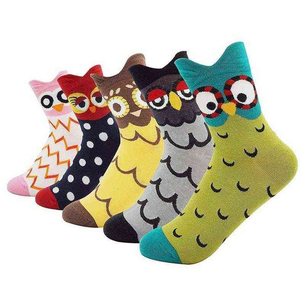 Harajuku Kawaii Chaussettes Femmes Coton Dessin Animé Mignon Animal Hibou Dot Imprimer Heureux Drôle Chaussettes Casual Moyen Tube Automne Hiver Hip Hop G1224