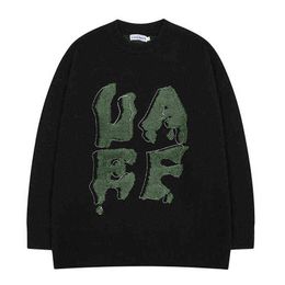 Harajuku pull tricoté hip hop lettre poilue broderie pulls streetwear hommes femmes 2022 automne vintage pull décontracté hauts T220730