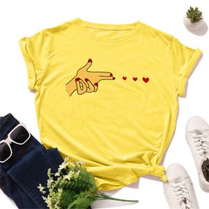 Harajuku Love Finger Print Dames T-shirt Zomer Katoen Korte Mouw Basic Tee Shirt Hart Grafische Losse Top Lady Plus Size S-5XL