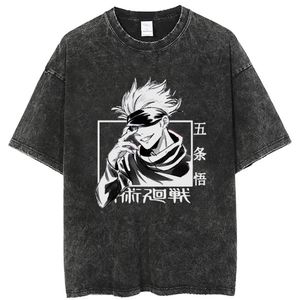 Harajuku Herren T-Shirts Vintage Washed Herren T-Shirt Anime Jujutsu Kaisen T-Shirts 100% Baumwolle Sommer Lässige Lose T-Shirts Unisex Harajuku Streetwear Tops 5712