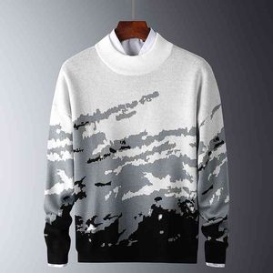 Harajuku Moutain Sweaters Mens Winter Ribbed Pullover Wit Zwart Gebreide O-hals Lange mouwen Dikke Slanke Sweater Mannen Zacht Warm 210603