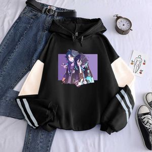 Harajuku Open World Adventure Game Genshin Impact Sudaderas con capucha Estética Xiao Zhong Li Kawaii Dibujos animados Mujeres Sudaderas de manga larga Y0901