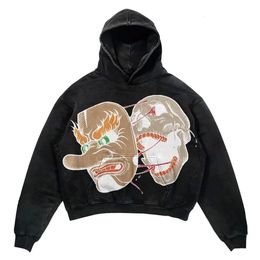 Harajuku surdimensionné masque de crâne imprimé sweat à capuche vintage streetwear couple sweat goth haute qualité Y2k sweat à capuche pour homme vêtements 240126