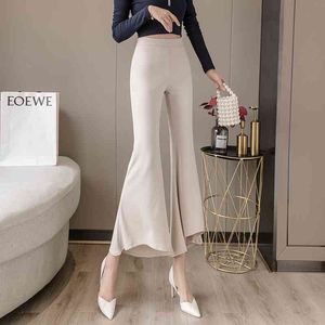 Harajuku Pantalon Vêtements Femmes Solide Irrégulier Microprojectile Capri Flare Bureau Mode Beige Noir Femme 358A 210420